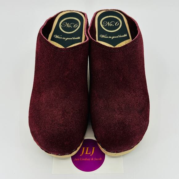 No. 6 Store Women's New School Burgundy Suede Wedge Wooden Clogs Size 37/ 7 US - Picture 3 of 12
